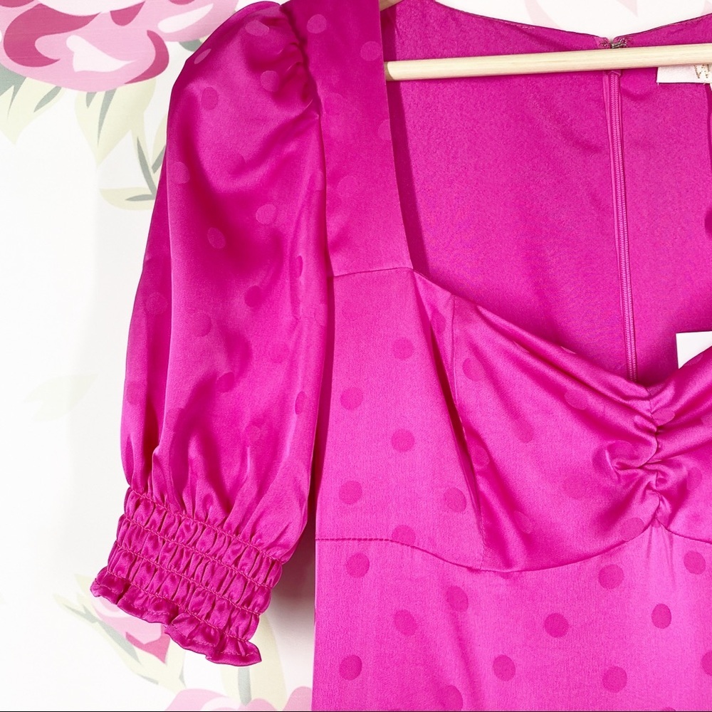 NEW WAYF Magenta Pink Polka Dot Midi Dress XS - Picture 4 of 12